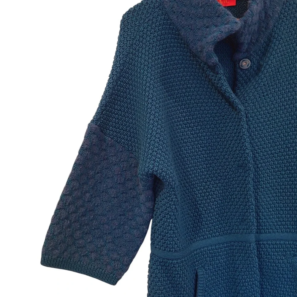 LAVIA 18 Piazza Sempione Teal Blue Wool Blend Textured Knit Cardigan Italy Large